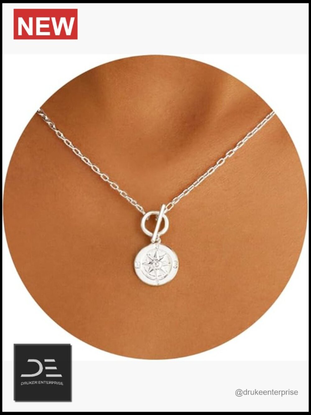 14K Gold Plated Compass CZ Pendant Necklace Dainty Jewelry